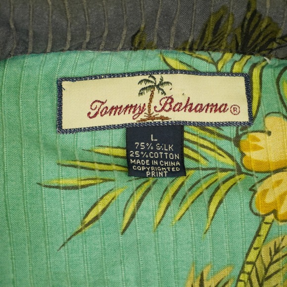 Tommy Bahama Button Shirt Mens Large Grey Silk Cotton Tropical Hibiscus Floral - Picture 3 of 7